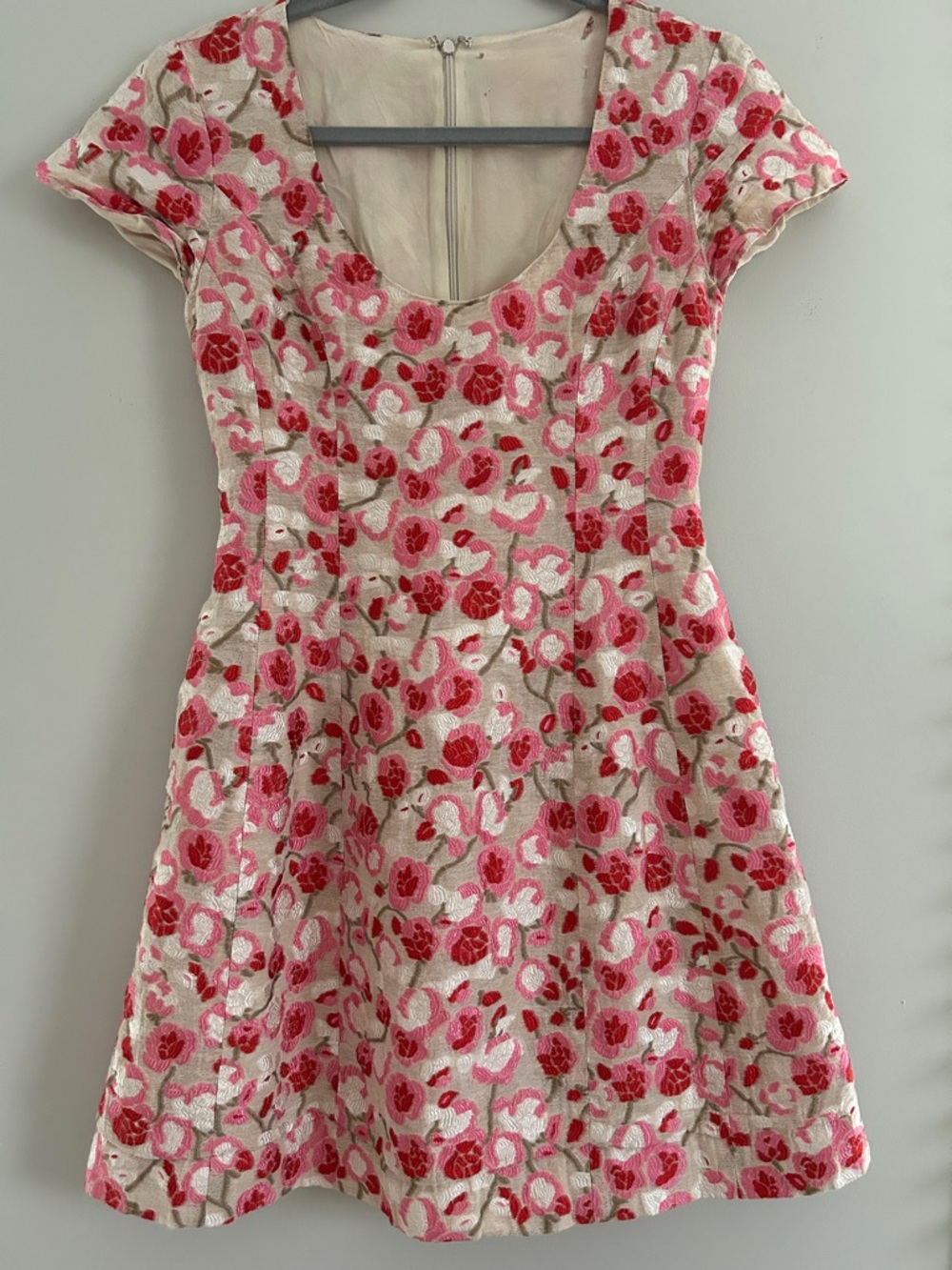 Prabal Gurung Pink and Red Floral Embroidered Midi Dress